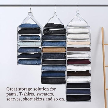 Hanging Closet Foldable Organizer 6 Slots for Folded Clothes with Sturdy Hooks