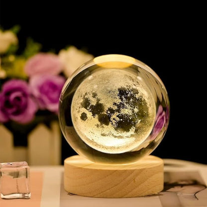 Crystal Ball Night Lamp with Usb Table LED Wooden for Home, Office Decoration & Birthday Gift