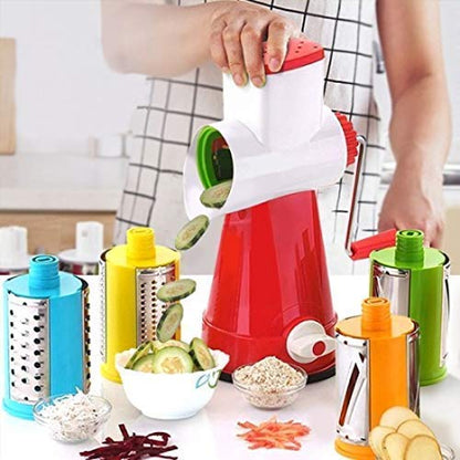 4 in 1 Rotary Drum Vegetable Grater & Slicer with 4 Stainless Steel Blade