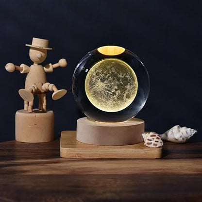 Crystal Ball Night Lamp with Usb Table LED Wooden for Home, Office Decoration & Birthday Gift