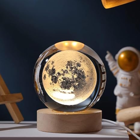 Crystal Ball Night Lamp with Usb Table LED Wooden for Home, Office Decoration & Birthday Gift