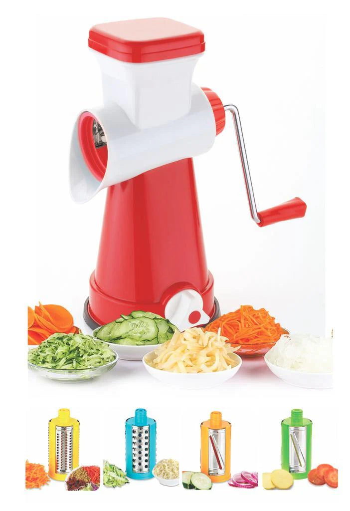 4 in 1 Rotary Drum Vegetable Grater & Slicer with 4 Stainless Steel Blade