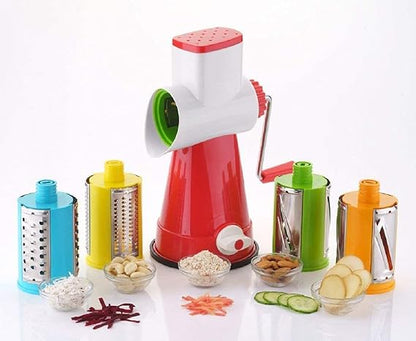 4 in 1 Rotary Drum Vegetable Grater & Slicer with 4 Stainless Steel Blade