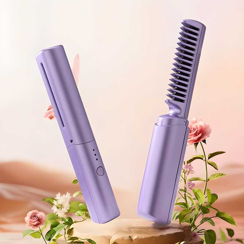 Hair Straightener with wireless Rechargeable Adjustable Hair Straightener Hot Comb