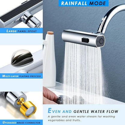 Kitchen 3 in 1 Waterfall Faucet Extender for Sink with Anti-Splash Sink Faucet Sprayer Adapter