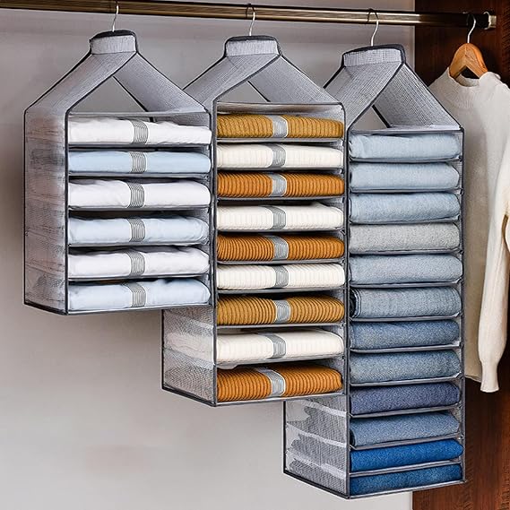 Hanging Closet Foldable Organizer 6 Slots for Folded Clothes with Sturdy Hooks