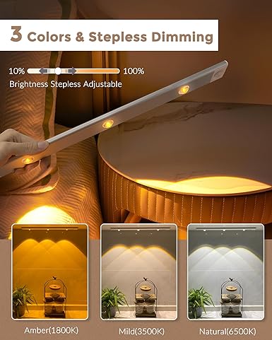 LED Motion Sensor Cabinet Light Bar With USB Rechargeble Dimmable with 3 Light Colors