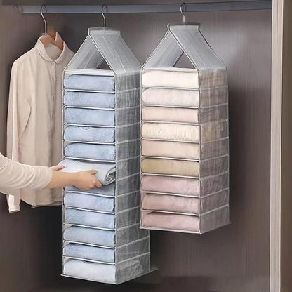 Hanging Closet Foldable Organizer 6 Slots for Folded Clothes with Sturdy Hooks