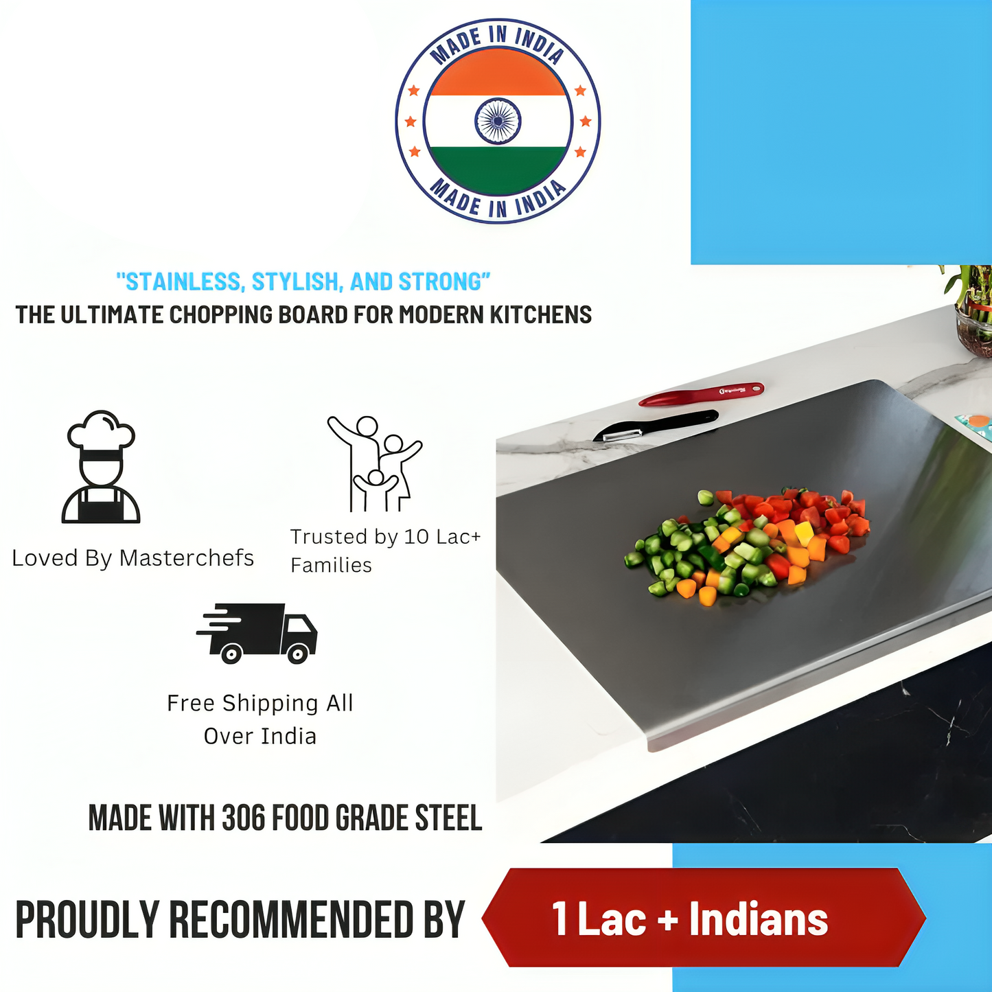 Heavy Duty Stainless Steel Chopping Board & Kitchen Countertop